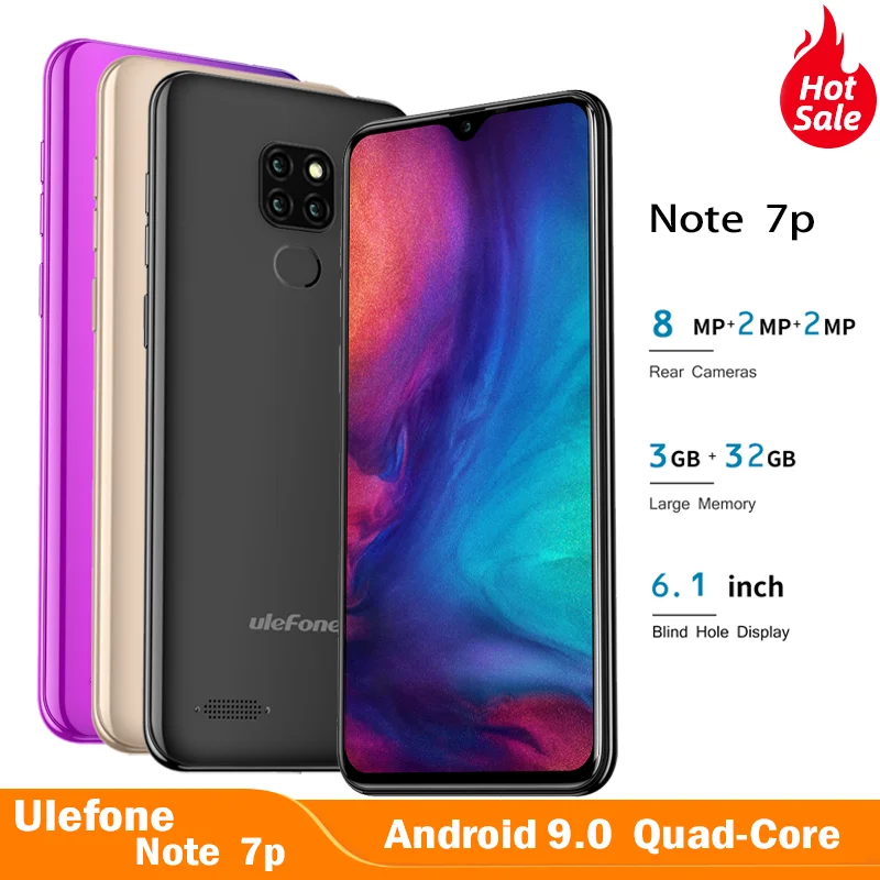 Ulefone Note 7P Android 9.0 6.1&quot Waterdrop Screen 3GB 32GB smartphone 4G band Mobilephone fingerprints Face ID Quad Core 3500mAh |