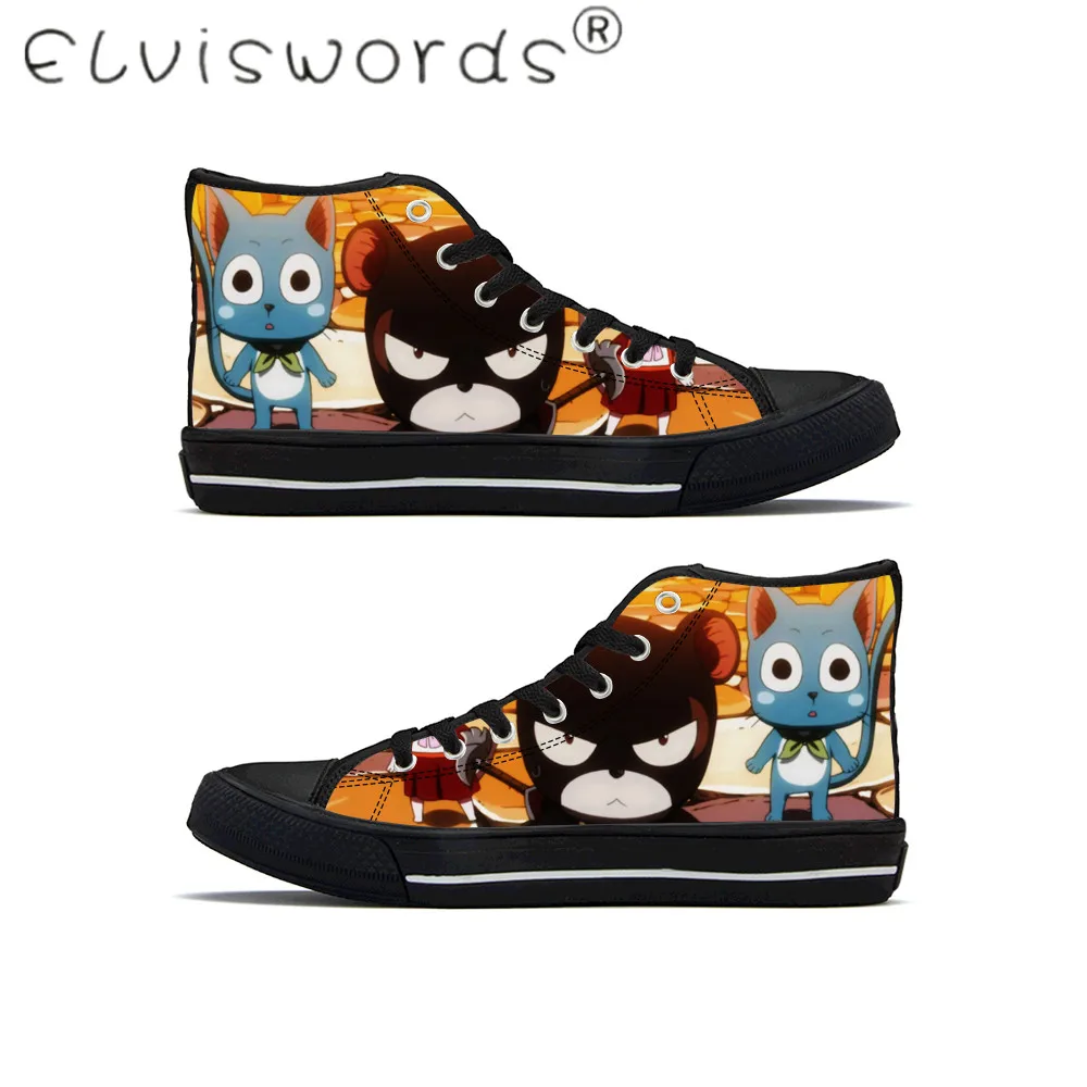 

ELVISWORDS Vulcanized shoes male Printed vulcan shoes Fraiy tail Habi High Top Vancas sneakers Black bottom Fashion Sports shoes