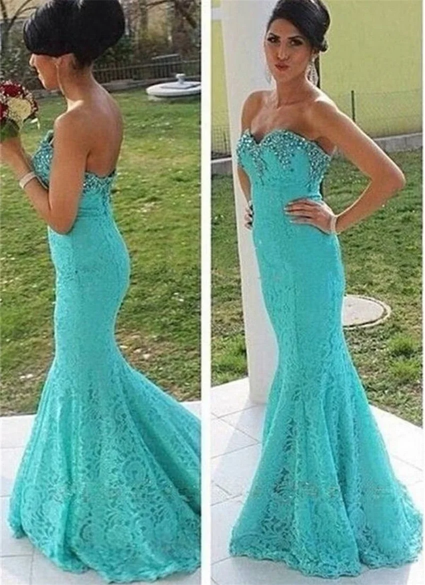 

NUOXIFANG Robe de soiree 2020 Mermaid Crystal Sweetheart Light Blue Evening Dresses Special Occasion Soft Lace Party Gowns