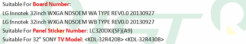 Новинка 3 шт./комплект светодиодный полоски для SONY 32 ТВ KDL-32R420B KDL-32R430B LC320DXJ SF A9 LG Innotek 32 дюйма WXGA NDSOEM WA Тип WB