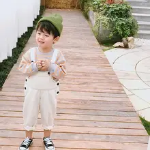 Новые джинсовые комбинезоны для мальчиков и девочек осенние модные длинные штаны для детей 1-6 лет PQ404