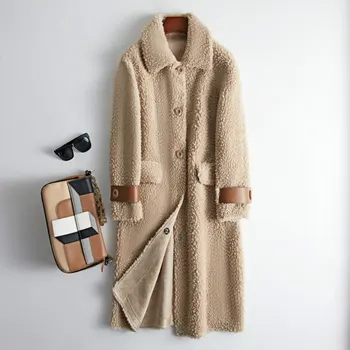 

Winter Women Long Fur Coat Fluffy Real Sheep Shearing Fur Coat Female Plush Particles Wool Natural Fur Jacket Plus Size Overcoat