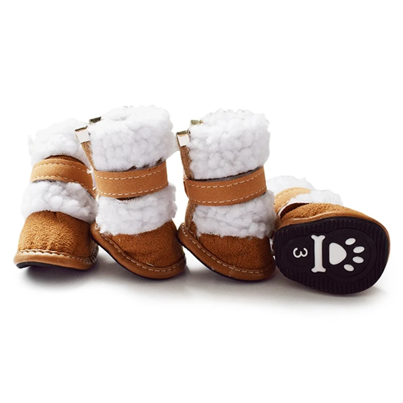4 шт.; кашемировая обувь для домашних животных; обувь для маленьких собак; теплые зимние ботинки; плюшевый Пудель; протекторы для лап - Цвет: Khaki
