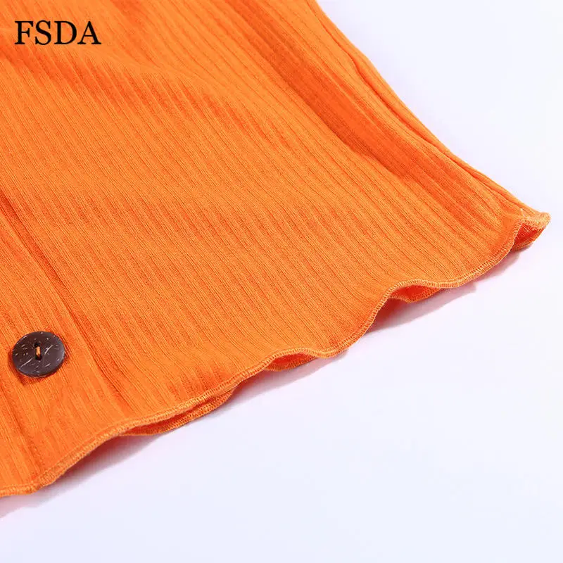 FSDA с открытыми плечами и пуговицами, топ с рюшами, длинный рукав, открытая спина, без бретелек, повседневная сексуальная черная Оранжевая женская летняя Осенняя футболка