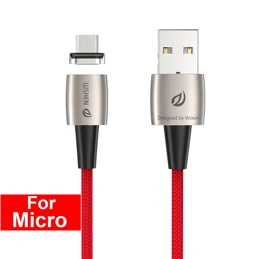 Магнитный кабель Wsken для Apple, светильник, IPhone, usb type-C, шнур для быстрой зарядки и передачи данных, светодиодный светильник для samsung, huawei, Xiaomi, USBC - Цвет: Red for Micor