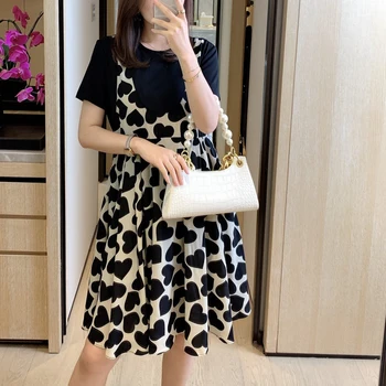 

2020 Spring And Summer New High-Quality Print Love Loose And Elegant Temperament Casual Fake Two-Piece Dress Women'S Clothing