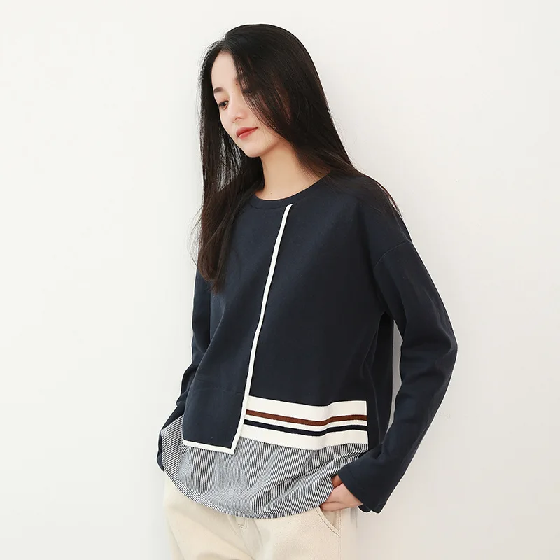 

NINI WONDERLAND 2019 Autumn Patchwork Cotton T Shirt Female Long Sleeved Casual Tops Vintage Tshirt