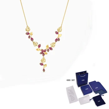 

2020 Fashion Jewelry SWA New TROPICAL FLOWER Y-shaped Necklace Pink Leaves Flowers Petals Decoration Crystal Women's Choice Gift