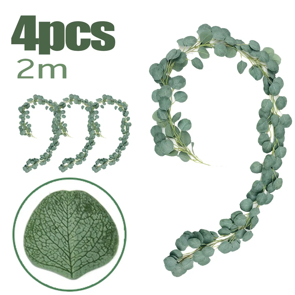 

Rattan Artificial Vine Silk Flower Wedding Decor Realistic Vivid 4 pcs Eucalyptus Leaves Vine