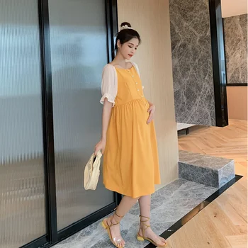 

8801# Summer Korean Fashion Maternity Dress Patchwork Elegant Clothes for Pregnant Women Sweet Loose Pregnancy Clothing