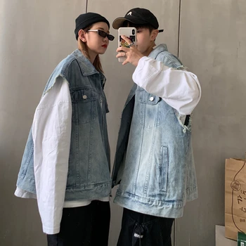 

2019 Autumn And Winter New Korean Version Of The Couple Loaded Men's College Wind Sleeveless Street Harajuku Casual Denim Vest