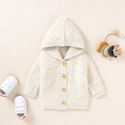Winter Baby Boys Girls Knitted Cardigan Jackets Outfits Warm Infant Kids Hooded Sweaters Long Sleeve Coat