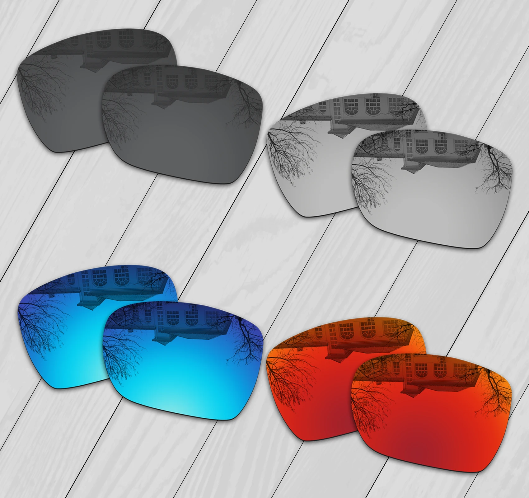 E.O.S 4 Pairs Black & Silver & Ice Blue & Fire Red Polarized Replacement Lenses for Oakley Dispatch 1 OO9090 Sunglasses