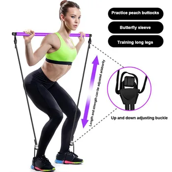 

With Resistance Band Gym Toning Pilates Bar Kit Training Fitness Yoga Workout Exercise Stick Portable Foot Loop Elastic