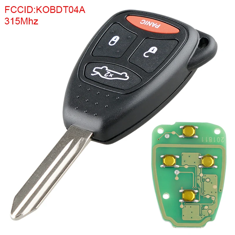 

315Mhz 3+1 Buttons Auto Car Key Remote Uncut Ignition Transponder Keyless Fob Combo KOBDT04A Fit for Dodge