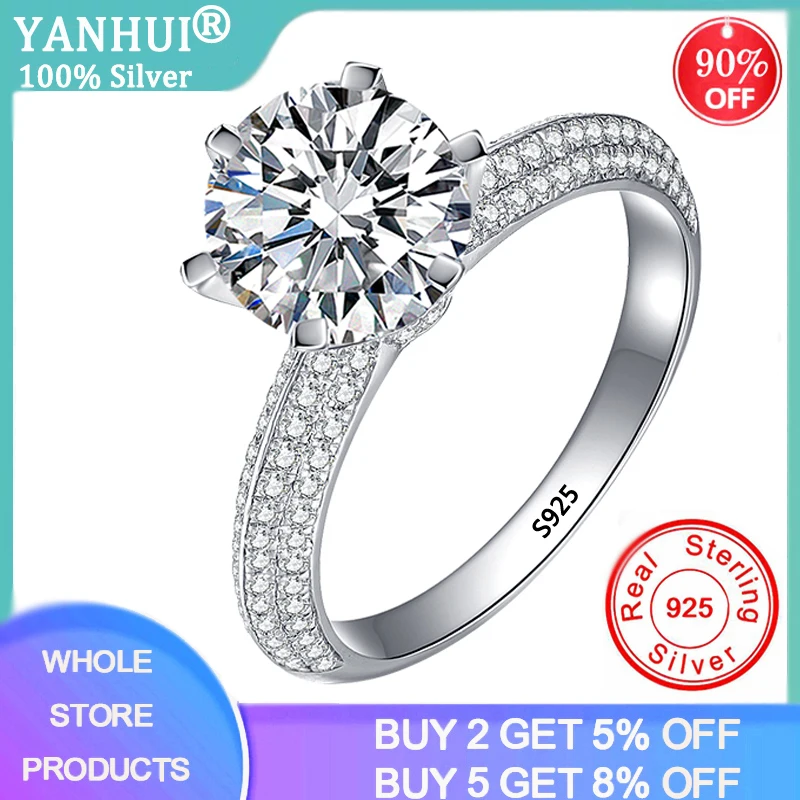 

Have Certificate 925 Sterling Silver Moissanite Ring Classic Style Round Cut Ring Two Row Zirconia Diamond Engagement Rings Gift