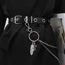 Cinturón de cadenas de cuero con un solo ojal ajustable para mujer, bolso Harajuku de 100cm, hebilla de aleación de Metal, accesorios de vestir para Vaqueros