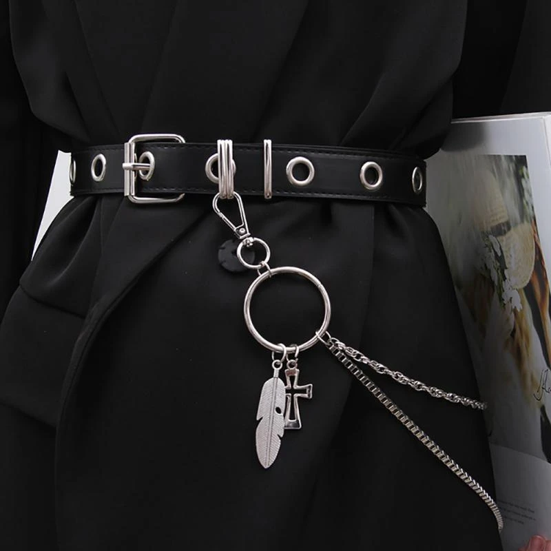 Adjustable Single Eyelet Leather Chains Belt 100cm Harajuku Bag Women Metal Alloy Buckle Waistband Jeans Dress Accessories mens red belt