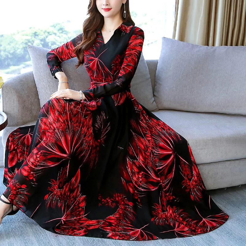 

Fashion Women Boho Floral Print Party Beach Long Sleeve Casual V-Neck Floral Printed Maxi Dress M~3XL