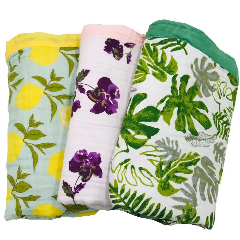 

lemon & rainforest 4 layer 100% cotton muslin baby blankets for newborn swaddling super comfy bedding blanket swaddle wrap