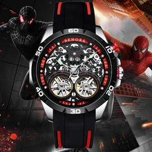 SENORS Reloj de negocios para hombre, resistente al agua, con correa de acero inoxidable, automático, mecánico, doble Tourbillon, totalmente automático