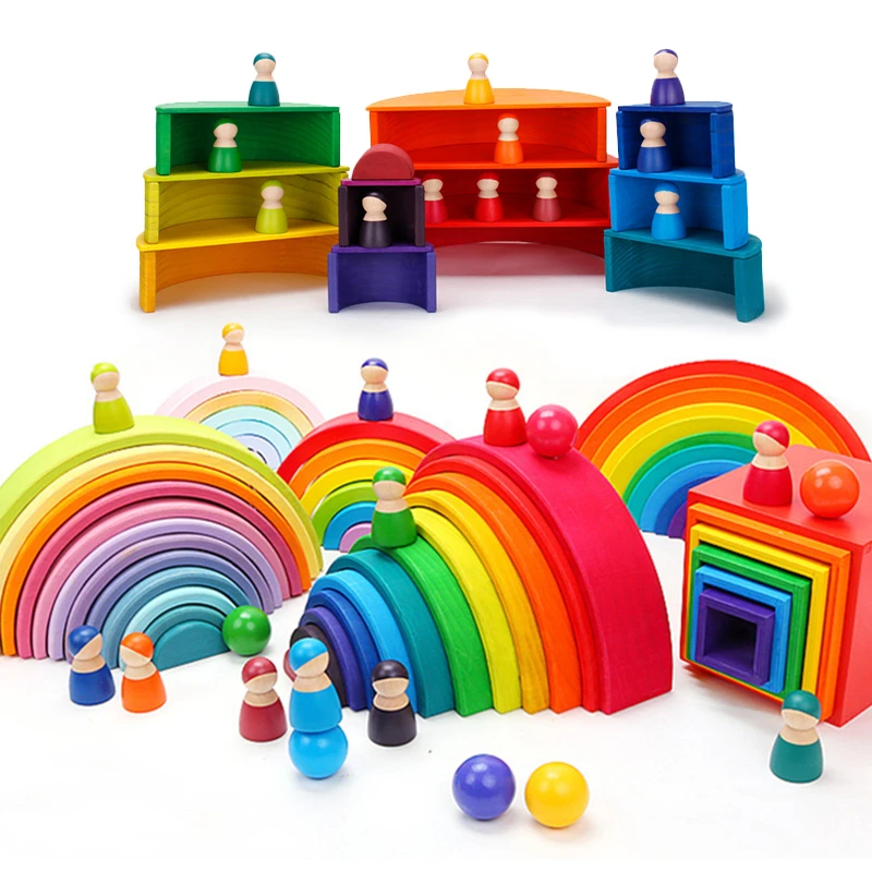 Детские игрушки большие 12 шт. радужные штабелеры деревянные для детей креативные