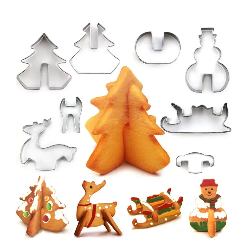 

8PCS 3D Type Cracker Cookie Mold Cute Stainless Steel Christmas Kitchen Candy Making Baking Mold