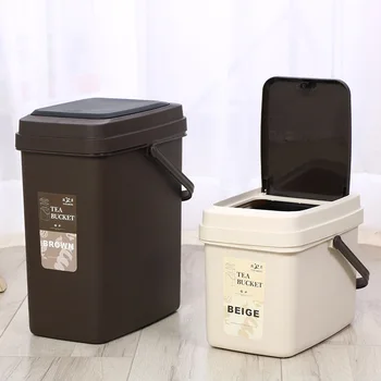 

Plastic Pressing Type Trash Can with Lid Thickened Tea Bucket Waste Bins Portable Drainage Bucket with Handle Home Garbage Box
