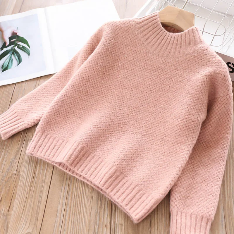 

329073 9932 ~ 19 Autumn 3-Color Girls Solid Color Thread Knitted Versatile CHILDREN'S Sweater Childrenswear