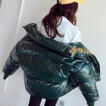 

NEW Winter Glossy Women's Parka Jackets Letter Embroidery Waterproof Jacket Coat Female Fashion Warm Thick Loose Parkas Ladies