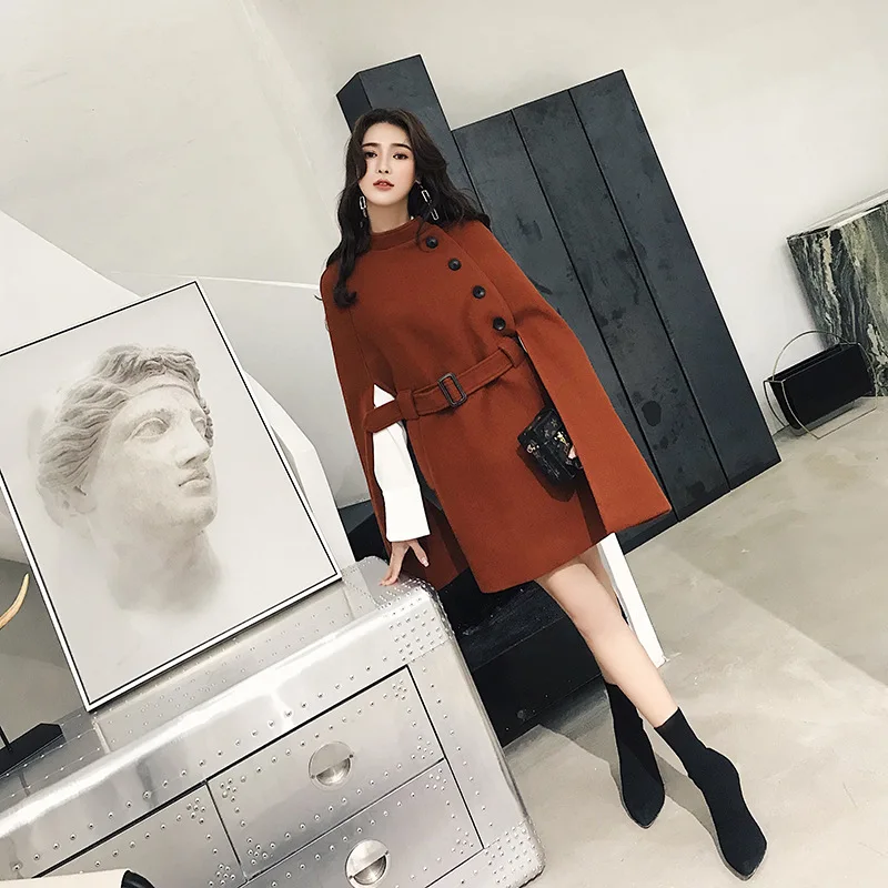 

2019 Autumn And Winter England Retro Hepburn Wind Shawl Cloak Woolen Overcoat Mid-length Loose-Fit CHIC Woolen Jacket