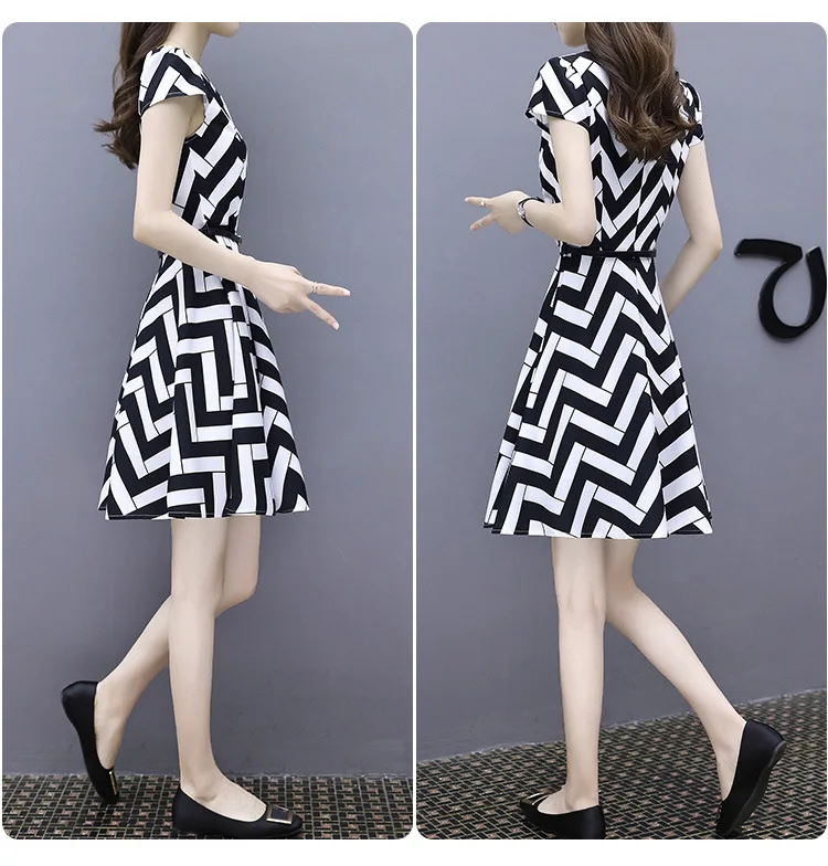 

2019 Summer New Style Dress Women's Short Sleeve Slimming Mid-length Korean-style Elegant Slim Fit A- line Skirt Sub-
