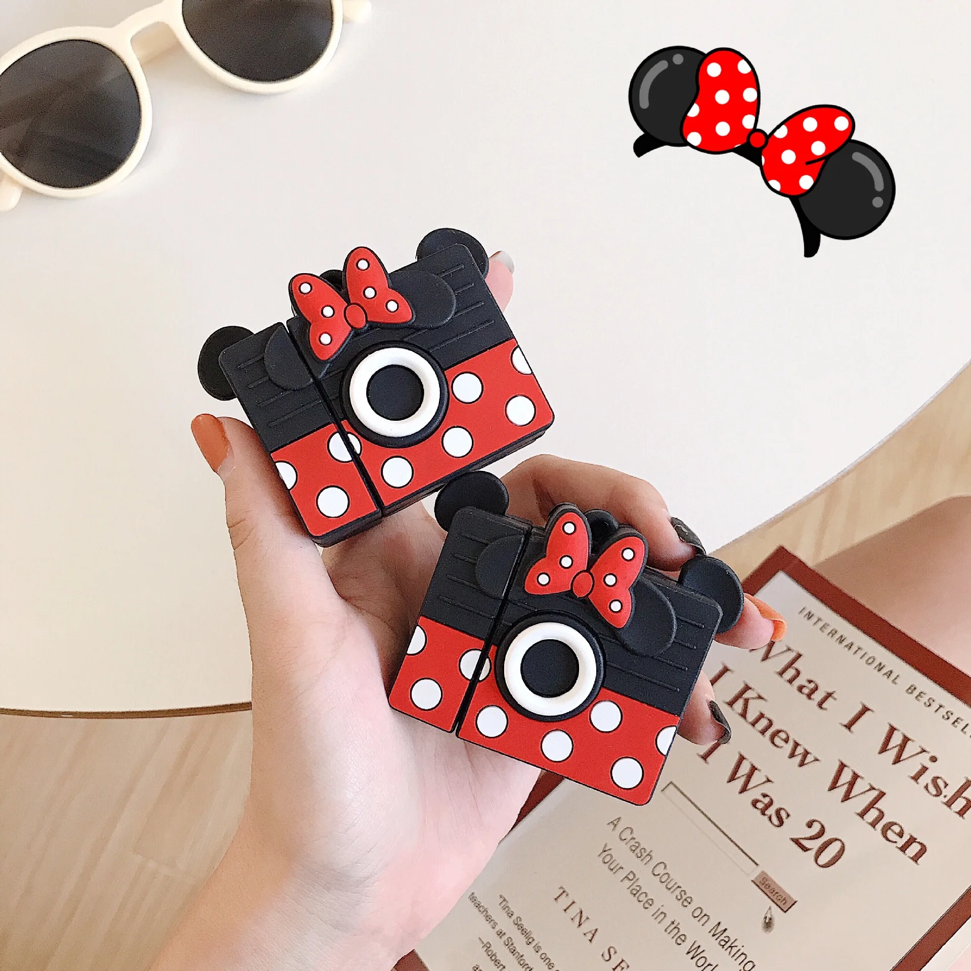 

Super Cute Mickey Minnie Camera Silicone Earphone Accessories Set Silicone Case For Airpods 1 2 Charging Wireless Bluetooth