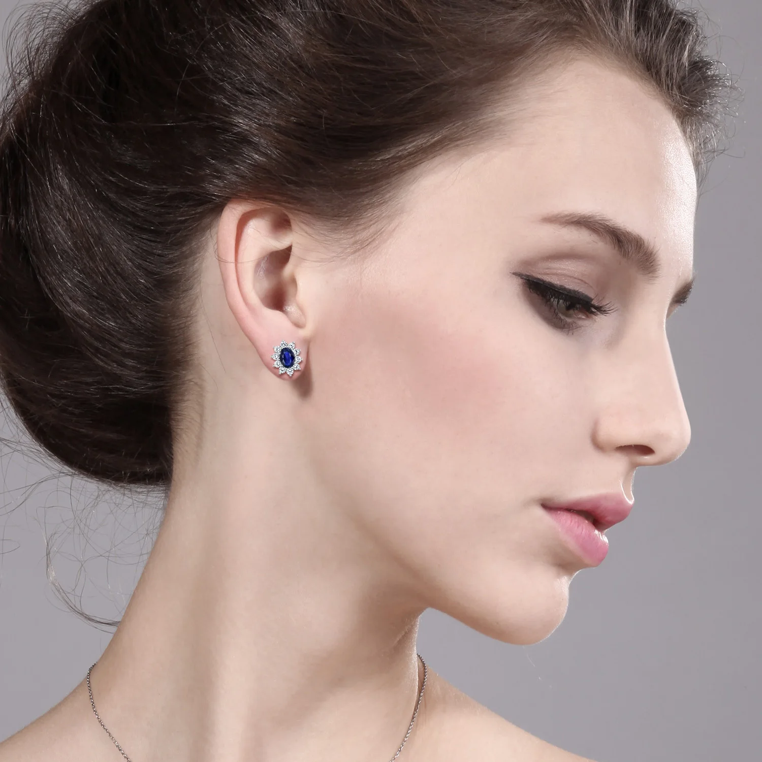 10K белое золото 1 70 Ct синий сапфир женские Овальные серьги гвоздики Halo|stud earrings|earring