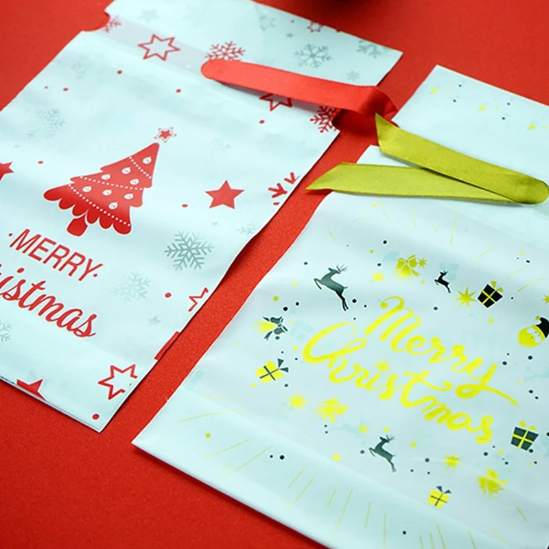 50pcs Merry Christmas Gift Bags Santa Claus Xmas Tree Packing Bags Happy New Year Christmas Candy Bags Navidad