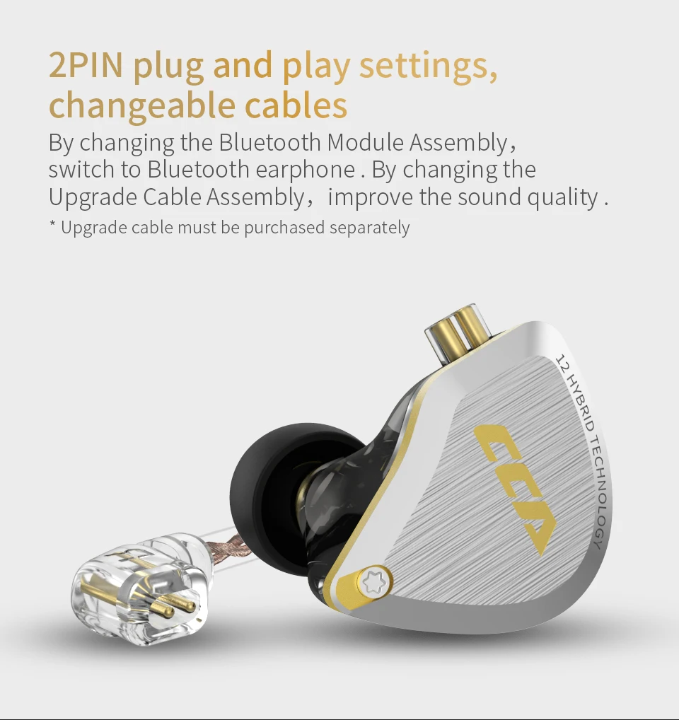CCA C12 5BA+ 1DD 12 шт гибридные наушники-вкладыши HIFI монитор с басом наушники-вкладыши для KZ ZS10 ZSN PRO AS10 C10 C16 C10