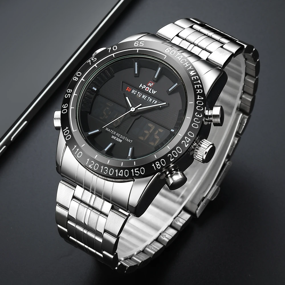 Relogio Masculino функциональный светодиодный кварцевые часы для военных часов люксовый бренд мужские стальные Аналоговые Цифровые спортивные часы светящиеся часы
