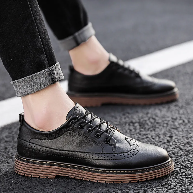 

2019 Spring New Style Leather Shoes Men's Trend of Fashion Korean-style Casual Shoes Comfortable Breathable Creative Varved Busi