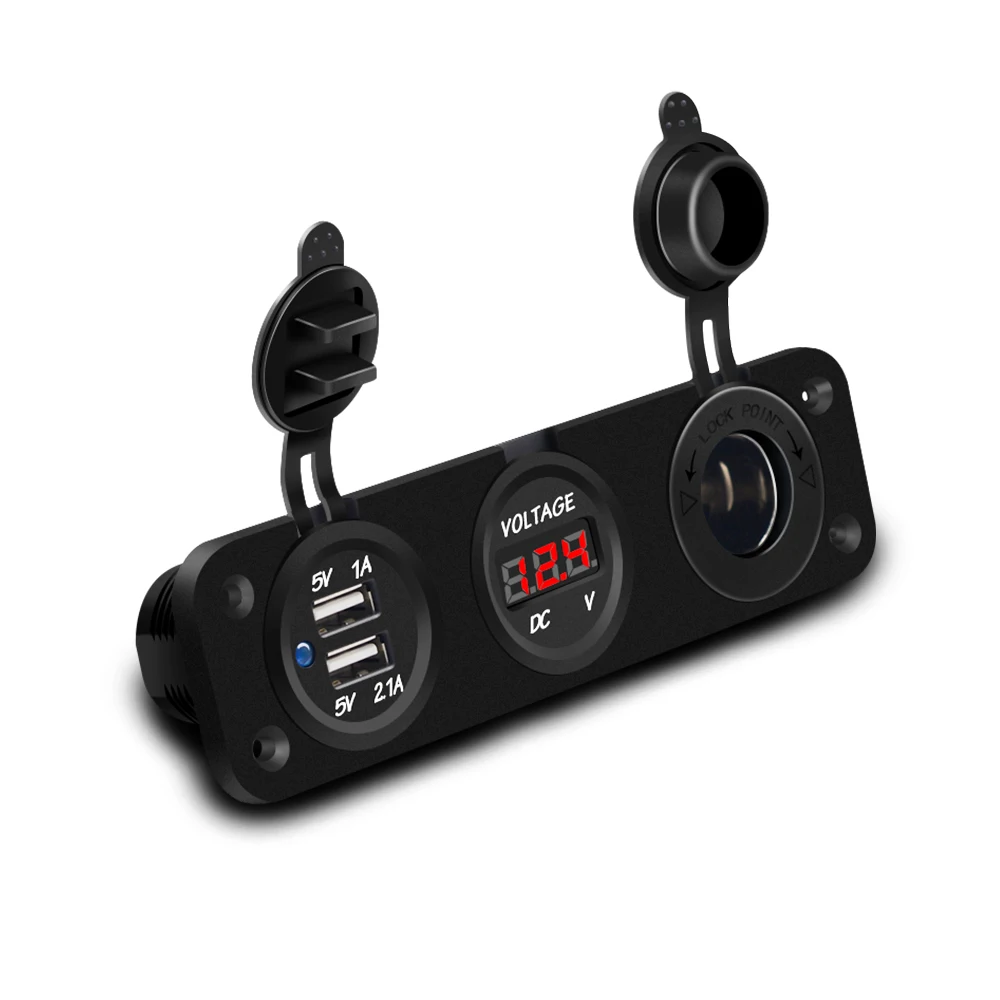 Black 12 В Dual USB Автомобильное зарядное устройство для путешествий Powstro USB зарядное устройство с разъемом для автомобильного прикуривателя для автомобиля лодки мотоцикла Вольтметр поддержка Прямая поставка - Тип штекера: Black