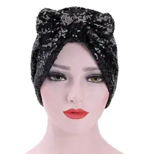 Женская шляпа с блестками, бант, химиотерапия шляпа, Дамская шапка, тюрбан, шапка бини, головной шарф, накидка, женские аксессуары для весны и осени