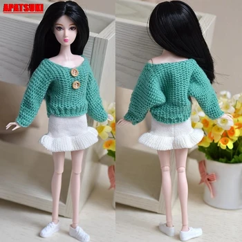 

Fashion Winter Warm Green Tops Knitted Sweater Skirts Outfits Clothes for Barbie Doll Short Dress For 1/6 BJD Dolls Girls Gifts