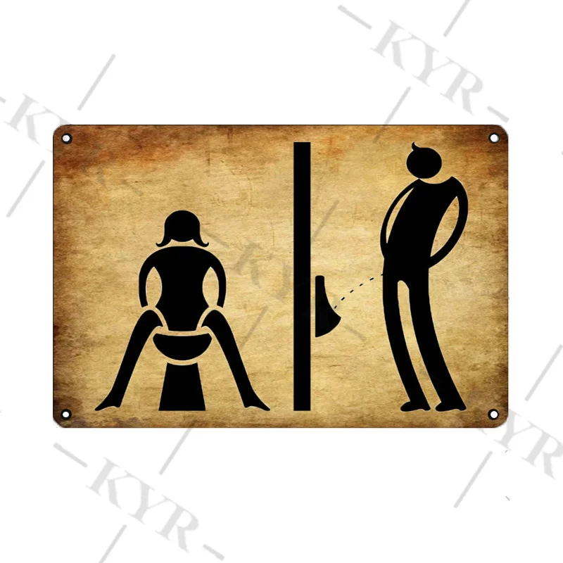 Metal Wall Signs Funny WC Sign Toilet Plate Tin Plaque KTV Bar BBQ Shop Bathroom Wall Decor Mural Home Vintage Photo