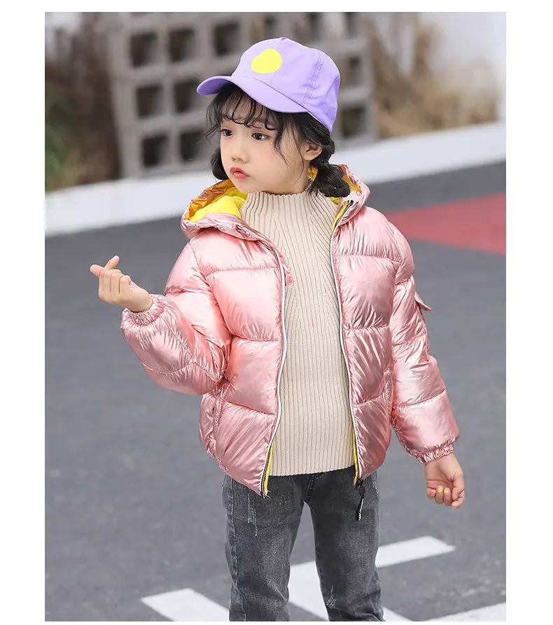 CYSINCOS Children's Down Jacket Winter Baby Boys Girls Solid Color Glossy Warm Coat Kids Down Cotton Coat Waterproof Snowsuit