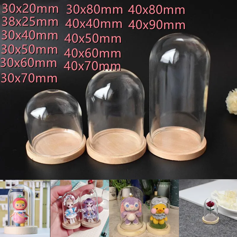 1pc 1:12 Dollhouse Miniature Decor Flower Display Glass Display Bell Jar With Wood Base Dollhouse Decoration Accessories 15 Size 2