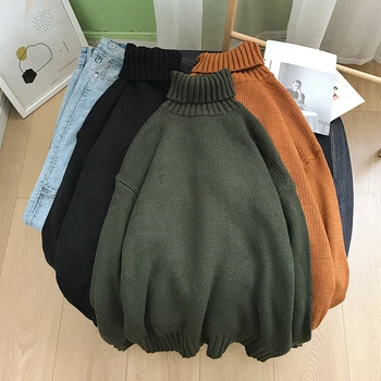

Winter High Collar Sweater Men Slim Fashion Solid Color Casual Knit Sweater Man Streetwear Versatile Warm Long Sleeve Sweater