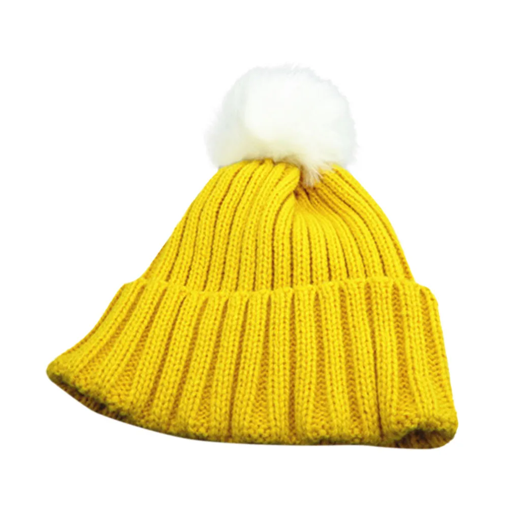 Yellow Новинка, 1 шт., зимняя теплая вязаная шапочка с помпоном для маленьких девочек и мальчиков, теплый комплект, зимняя шапка для детей, для мальчиков и девочек, для новорожденных - Цвет: Yellow