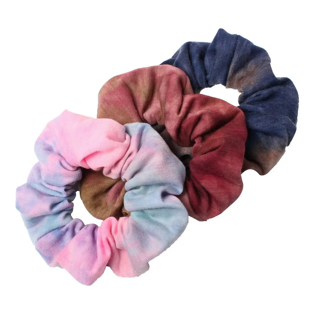 best headbands for women 3pcs Tie Dyed Scrunchie Pack Hair Accessories For Women Girls Headbands Elastic Rubber  Hair Tie Hair Rope Ring Ponytail Hold long hair clips