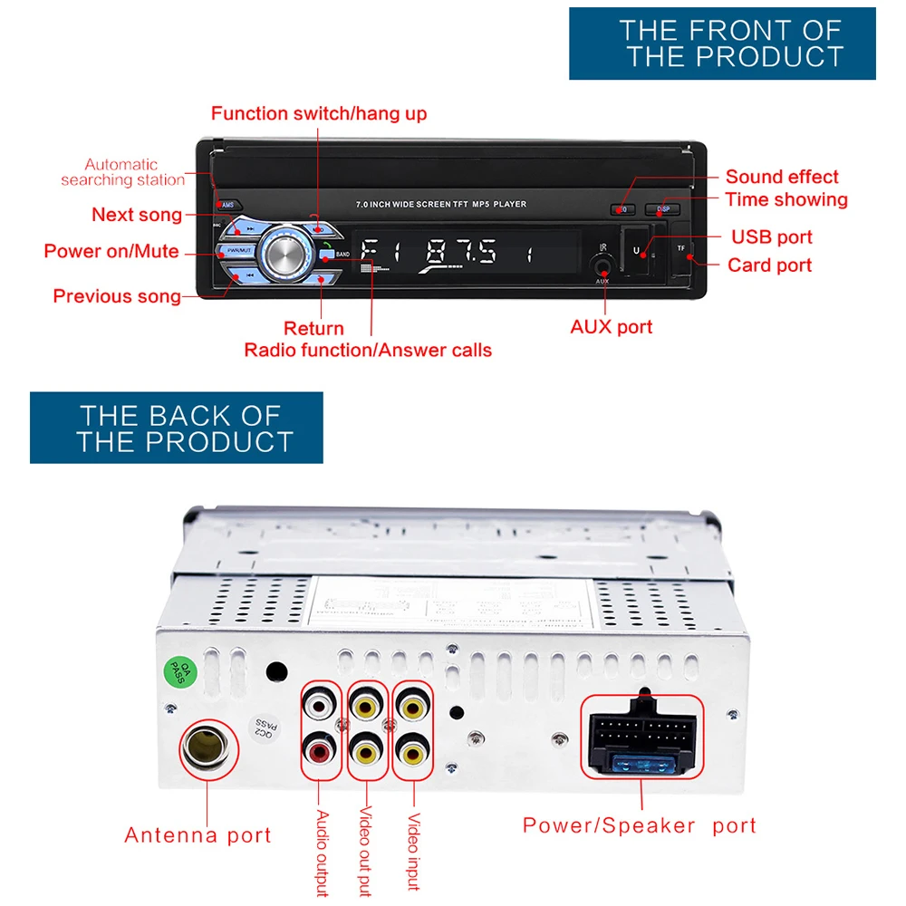 FM/USB/AUX Автомобильный Bluetooth 7-дюймовый MP5 плеер выдвижной картина радио TF Прямая