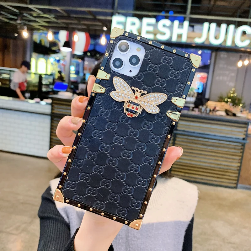 

Luxury square bee pattern phone case For iPhone 11 Pro Max X XR XS Max 8 7 6 6s Plus For Samsung S8 S9 Plus NOTE9 NOTE10P Cover