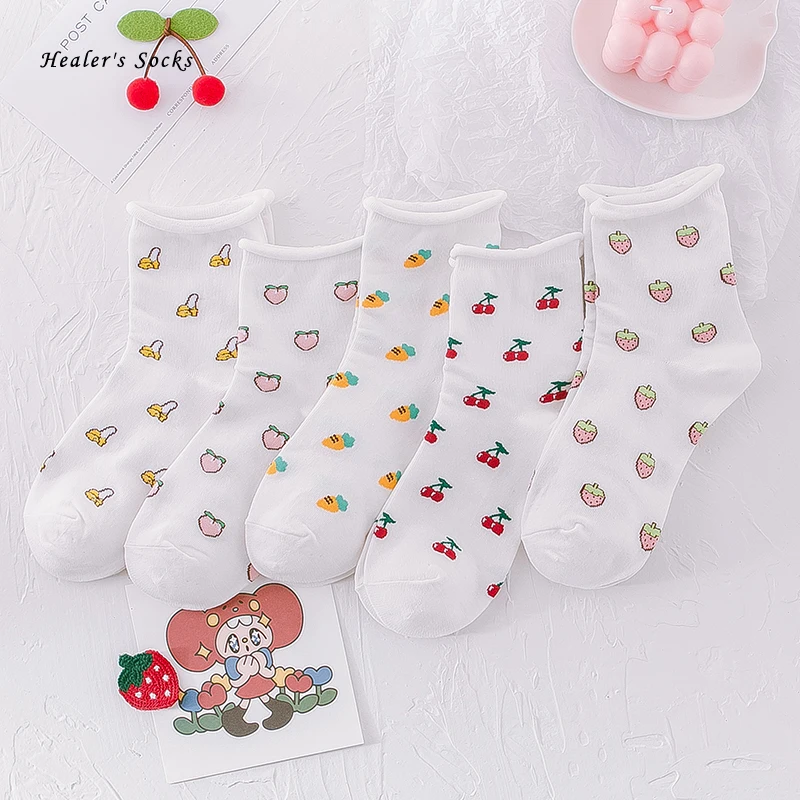 

New Fruit Fashion Women Socks Cotton Color Banana Peach Strawberry Harajuku Soft Happy Funny Casual Kawaii Girls Loose Sockings